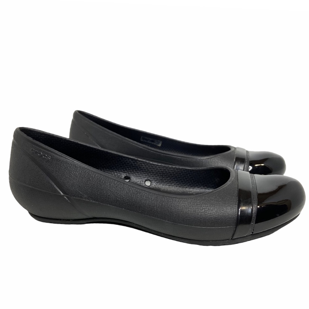 Crocs Black Cap Toe Patent Ballet Flat Black